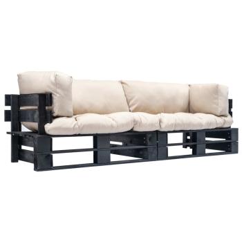 ARDEBO.de - 2-tlg. Outdoor-Sofa-Set Paletten Kissen Sandfarben Kiefernholz