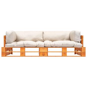 2-tlg. Garten-Palettensofa-Set Kissen in Sandfarben Kiefernholz