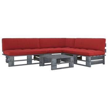 ARDEBO.de - 4-tlg. Paletten-Lounge-Set Grau Imprägniertes Kiefernholz