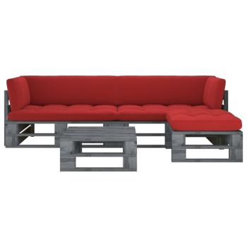 ARDEBO.de - 4-tlg. Paletten-Lounge-Set Grau Imprägniertes Kiefernholz