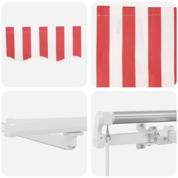 Einziehbare Markise Rot und Weiß 450 x 300 cm Stoff und Stahl