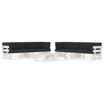 ARDEBO.de - 6-tlg. Paletten-Lounge-Set Weiß Imprägniertes Kiefernholz