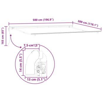 Einziehbare Markise Weiß 500 x 300 cm Stoff und Aluminium