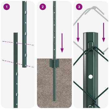 Zaun mit Pfosten Grün 1,6 x 10 m Stahl und PVC