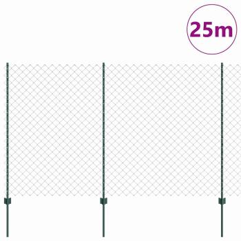 Maschendrahtzaun mit Pfosten 25 x 1,5 m Verzinkter Stahl Grün