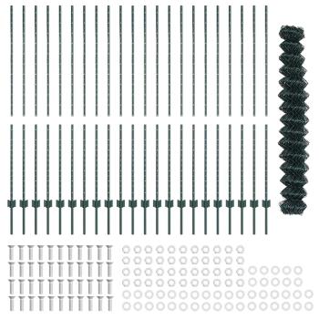 Maschendrahtzaun mit Pfosten 25 x 1,5 m Verzinkter Stahl Grün