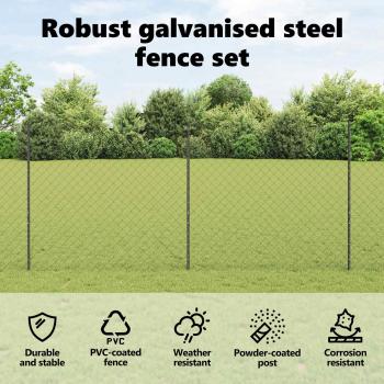 Zaun mit Pfosten Grau 1,4 x 10 m Stahl und PVC