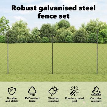 Maschendrahtzaun mit Pfosten 25 x 1,6 m PVC-beschichteter Stahl