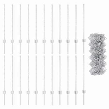 Maschendrahtzaun mit Pfosten 25 x 0,8 m Verzinkter Stahl Silber