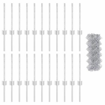 Maschendrahtzaun mit Pfosten 25 x 0,4 m Verzinkter Stahl Silber