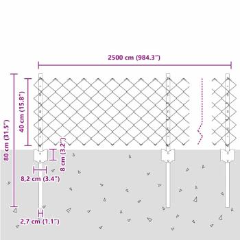 Maschendrahtzaun mit Pfosten 25 x 0,4 m Verzinkter Stahl Silber