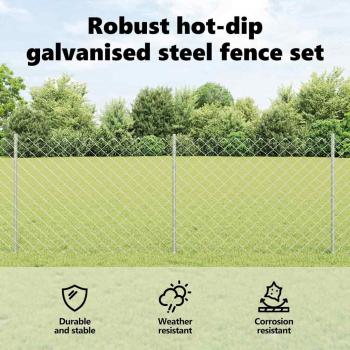 Zaun mit Pfosten Silber 0,8 x 25 m Stahl