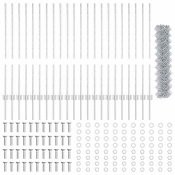 Maschendrahtzaun mit Pfosten 25 x 1 m Verzinkter Stahl Silber