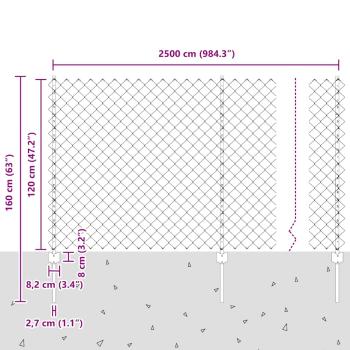 Zaun mit Pfosten Silber 1,2 x 25 m Stahl