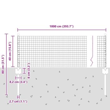 Zaun mit Pfosten Silber 0,4 x 10 m Stahl