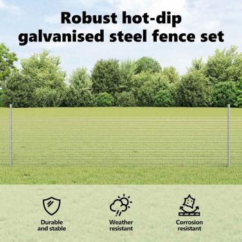 Zaun mit Pfosten Silber 0,5 x 10 m Stahl