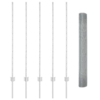 Zaun mit Pfosten Silber 1,2 x 10 m Stahl