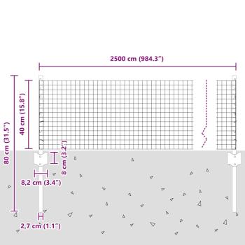 Zaun mit Pfosten Silber 0,4 x 25 m Stahl