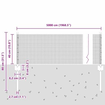 Zaun mit Pfosten Silber 0,4 x 50 m Stahl