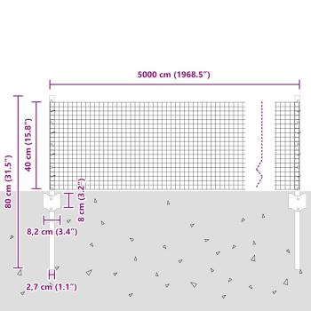 Zaun mit Pfosten Silber 0,4 x 50 m Stahl