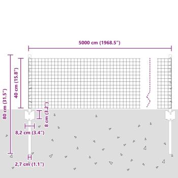 Zaun mit Pfosten Silber 0,4 x 50 m Stahl