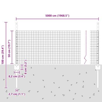 Zaun mit Pfosten Silber 0,5 x 50 m Stahl