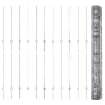 Zaun mit Pfosten Silber 1 x 50 m Stahl