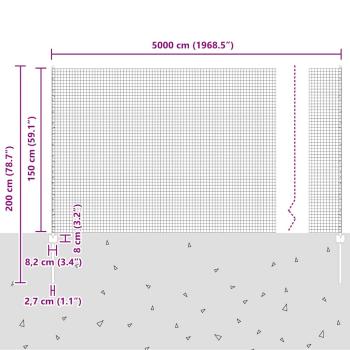 Zaun mit Pfosten Silber 1,5 x 50 m Stahl