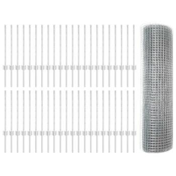 Zaun mit Pfosten Silber 0,5 x 100 m Stahl