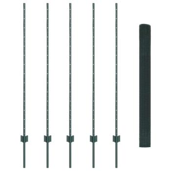 Zaun mit Pfosten Grün 1,4 x 10 m Stahl und PVC