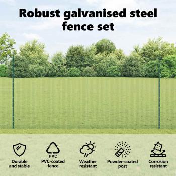 Zaun mit Pfosten Grün 1,6 x 10 m Stahl und PVC