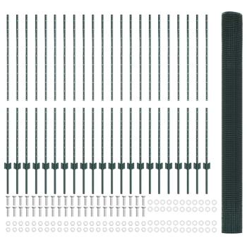 Zaun mit Pfosten Grün 1,4 x 50 m Stahl und PVC