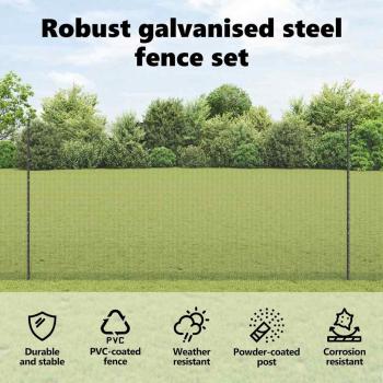 Zaun mit Pfosten Grau 1,6 x 10 m Stahl und PVC