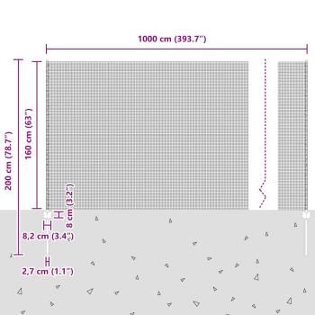 Zaun mit Pfosten Grau 1,6 x 10 m Stahl und PVC