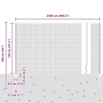 Zaun mit Pfosten Grau 1,2 x 25 m Stahl und PVC