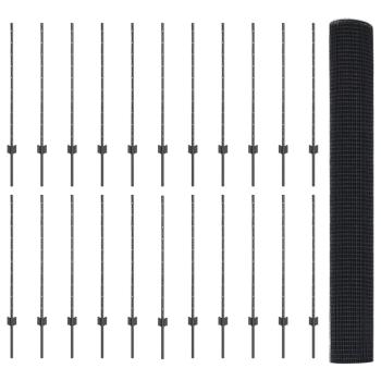 Zaun mit Pfosten Grau 1 x 50 m Stahl und PVC