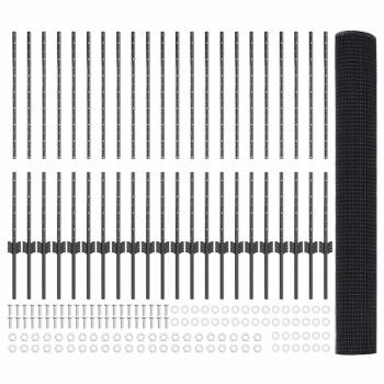 Zaun mit Pfosten Grau 1 x 50 m Stahl und PVC