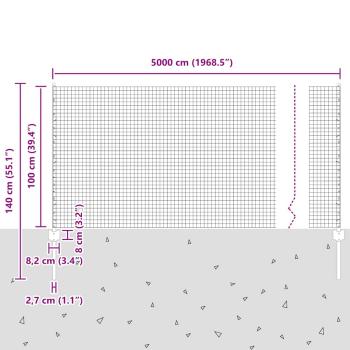 Zaun mit Pfosten Grau 1 x 50 m Stahl und PVC