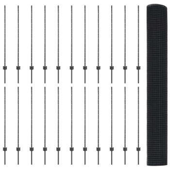 Zaun mit Pfosten Grau 1,2 x 50 m Stahl und PVC