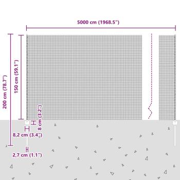 Zaun mit Pfosten Grau 1,5 x 50 m Stahl und PVC