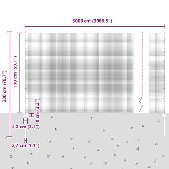 Zaun mit Pfosten Grau 1,5 x 50 m Stahl und PVC