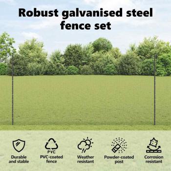 Zaun mit Pfosten Grau 1,5 x 50 m Stahl und PVC