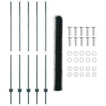 Zaun mit Pfosten Grün 1,6 x 10 m Stahl und PVC