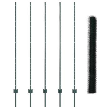 Zaun mit Pfosten Grün 1,6 x 10 m Stahl und PVC