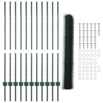 Sechseckiger Zaun mit Pfosten 25 x 1,2 m Grün Netz