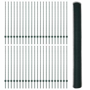 Zaun mit Pfosten Grün 1,4 x 100 m Stahl und PVC
