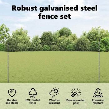 Zaun mit Pfosten Grau 1,4 x 10 m Stahl und PVC