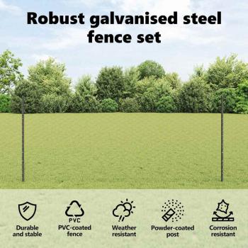 Zaun mit Pfosten Grau 1 x 25 m Stahl