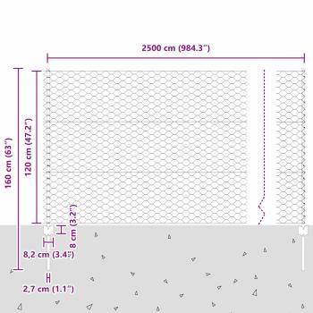 Zaun mit Pfosten Grau 1,2 x 25 m Stahl