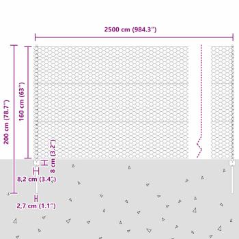 Zaun mit Pfosten Grau 1.6 x 25 m Stahl und PVC